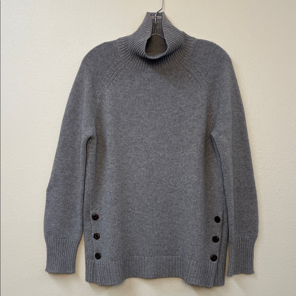 Cashmere Charcoal Coastal Luxury Oversized Boxy Fisherman Cowl Neck Sweater MM